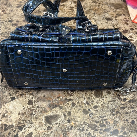 MCM Midnight Blue Crocodile Embossed Satchel - Picture 12 of 14